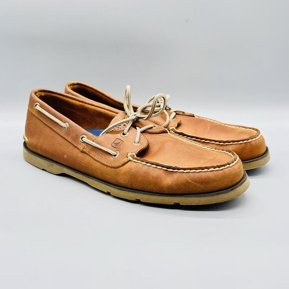 Sperry Shoes Mens 13 Brown Leather Top Sider Boat Deck Moc Toe Casual Comfort - Picture 2 of 10